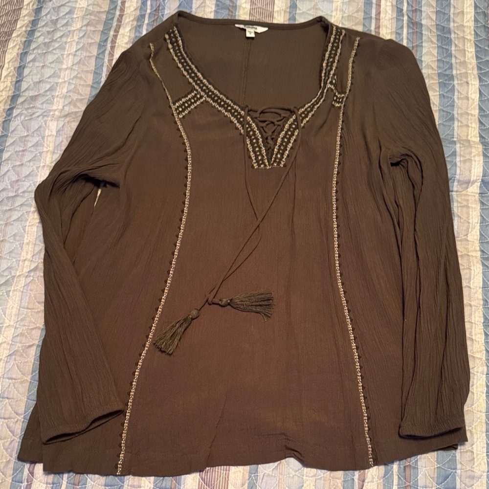 Sonoma Brown Women's Blouse with Tassel Detail